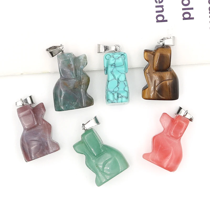 

15pcs Natural Stone Little Carved Dog Pendants Fashion Animal Charms for Jewelry Making Necklace Earrings Fengshui