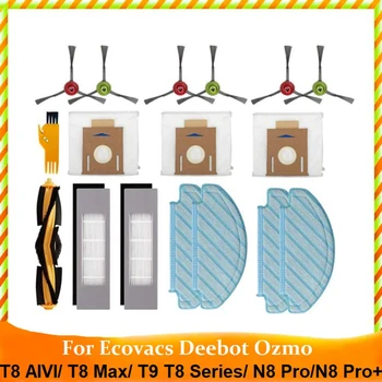 프로모션! 에코백스 디봇 오즈모 T8 AIVI T8 Max T9 T8 시리즈 N8 Pro N8 Pro + 메인 사이드 브러시 필터, 걸레 천, 더스트 백 17 개
