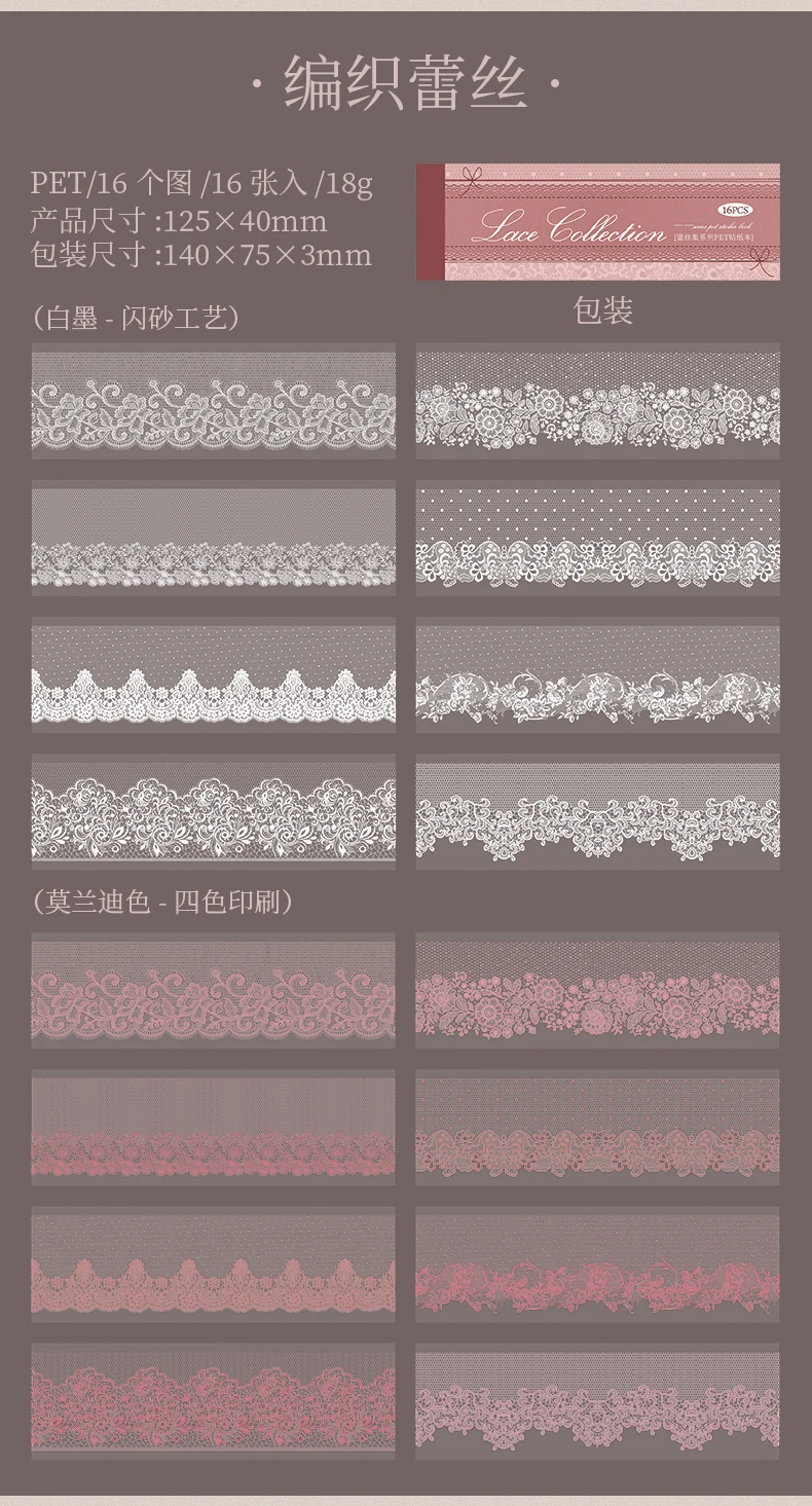 16 Stück Retro Floral White Lace Sticker Buch Handkonto DIY Dekoration Scrapbooking Fotoalbum Handwerk, Junk Journal Supplies – Detail 16