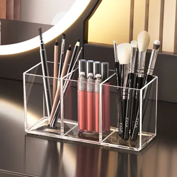 Rossetto trasparente Trucco cosmetico Pennello per trucco acrilico Scatola portaoggetti Custodia Porta pennelli per trucco Organizzatore da tavolo Strumento per trucco