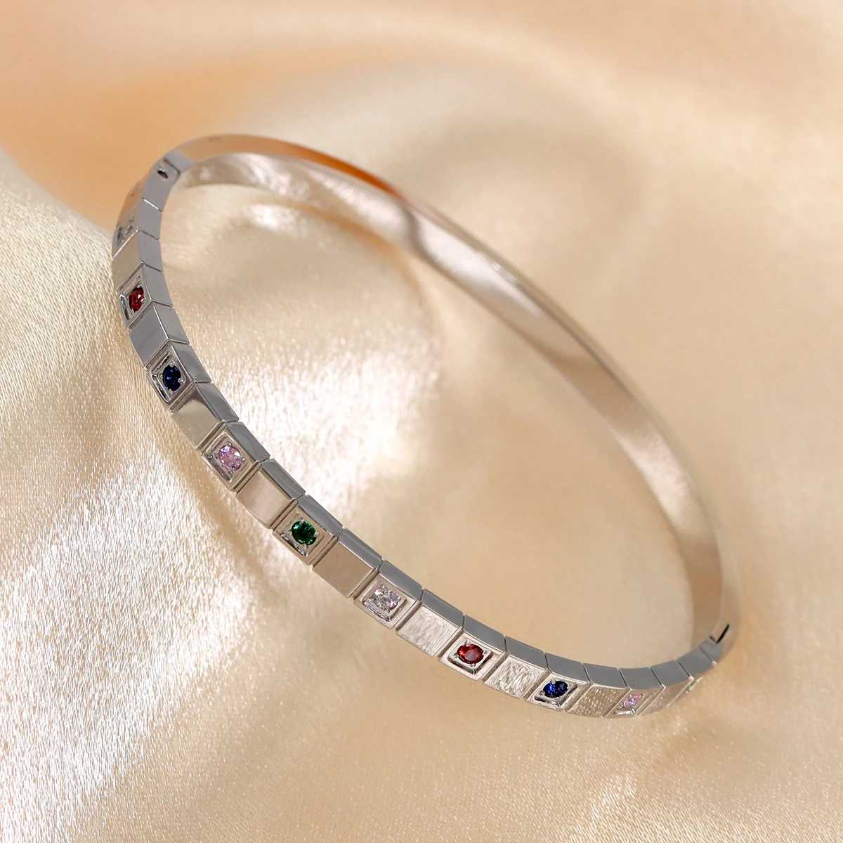 Stainless Steel Bracelet Trendy Chic Gold Color Simple 316L Stainless Steel Bangles Bracelets for Women Charm Colored Zircon Waterproof Jewelry Gift