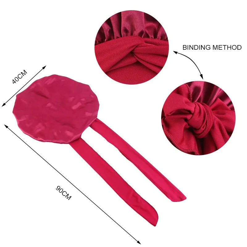 New Large Satin Bonnet Silk Night Sleeping Cap Long With Head Tie Band Edge Wrap For Women Curly Braid Hair 5