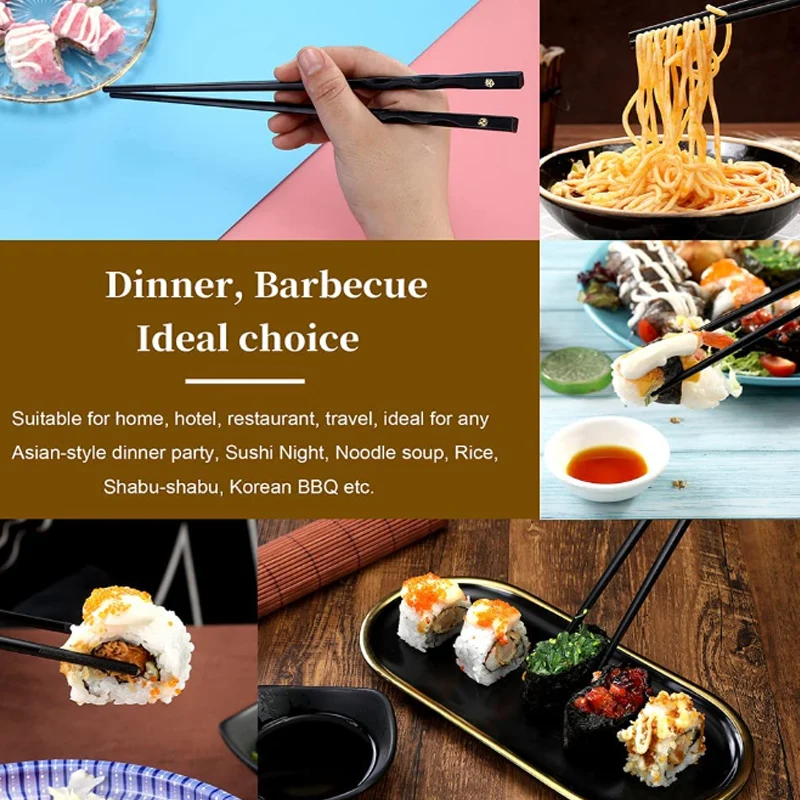 Non Slip Sushi Chopsticks 5 Pairs Japanese Korean Reusable Dishwasher Washable Food Grade Easy To Use