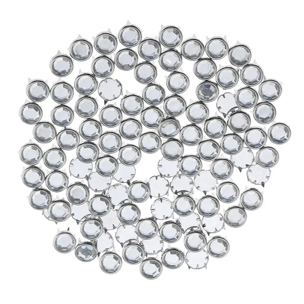 100 Pieces Metal Silver Star Rhinestone Rivet Studs DIY Making