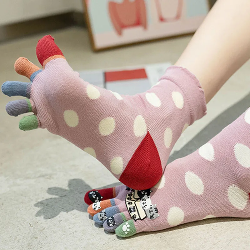 

Women'S Toe Socks Cute Polka Dot Print Knitted Stockings Retro Socks Autumn and Winter Cotton Socks Toe Socks Street Wear