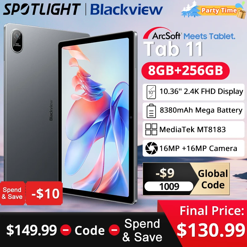 【World Premiere】Blackview Tab 11 WiFi Tablet 8GB+256GB 10.36''2.4K FHD+Display MTK MT8183 Octa Core 8380mAh Battery 16MP Camera
