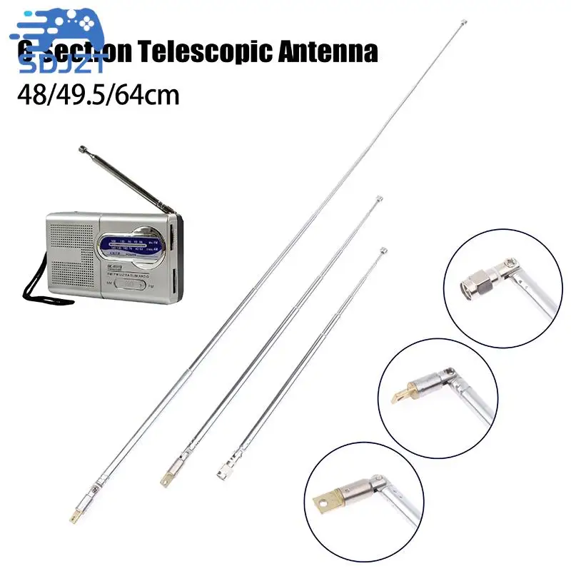 

48/64cm 6 Section Metal Full-Channel Am Fm Radio Telescopic Antenna 360 Degree Rotating Antenna Aeial