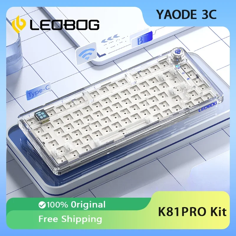 LEOBOG K81Pro 블루투스 무선 트라이 모드 75% 레이아웃 개스킷, 핫 스왑 아크릴 맞춤형 기계식 키보드 키트, 0.85 인치 화면