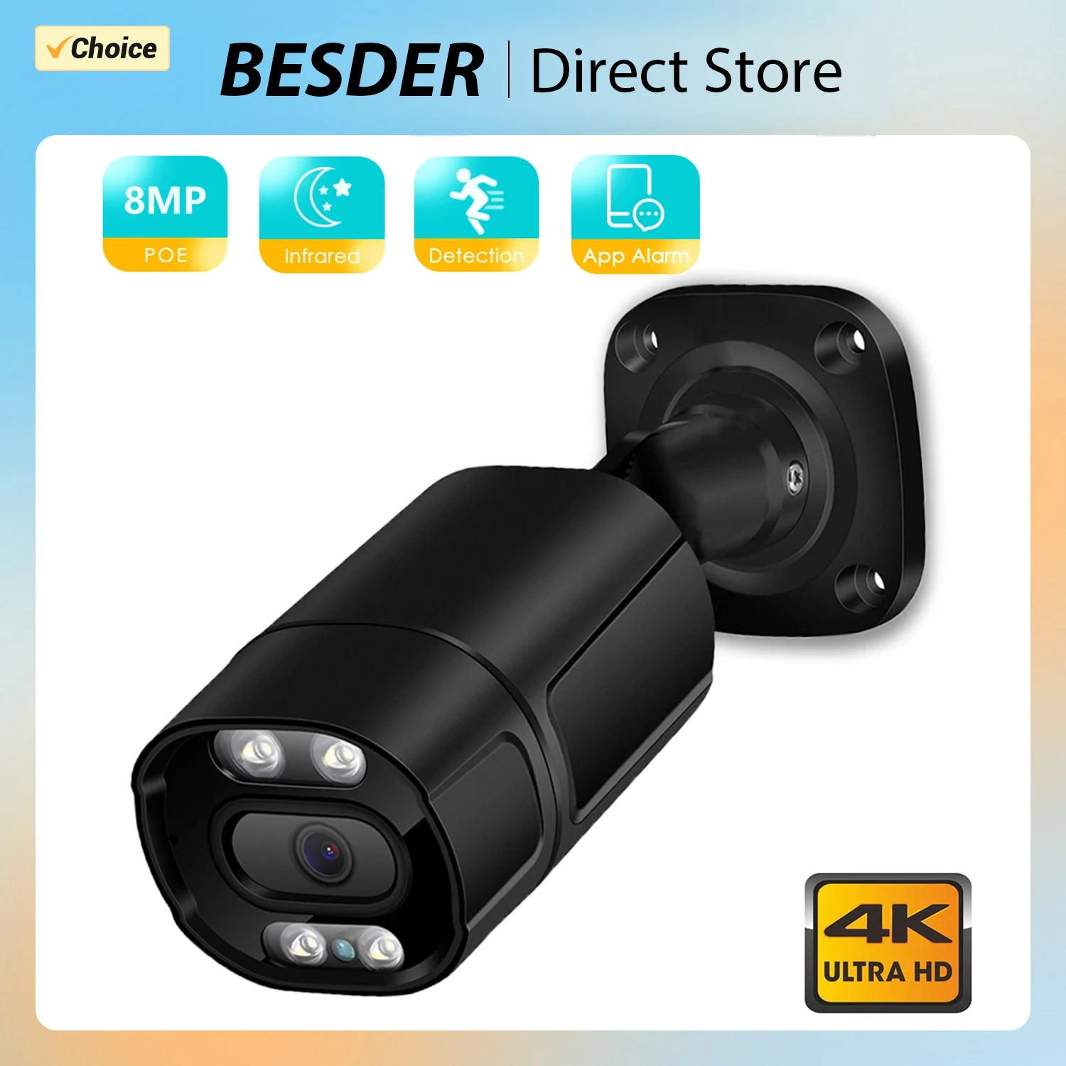 BESDER 4K 8MP HD IP Camera Outdoor Waterproof AI Motion Detection Metal ...