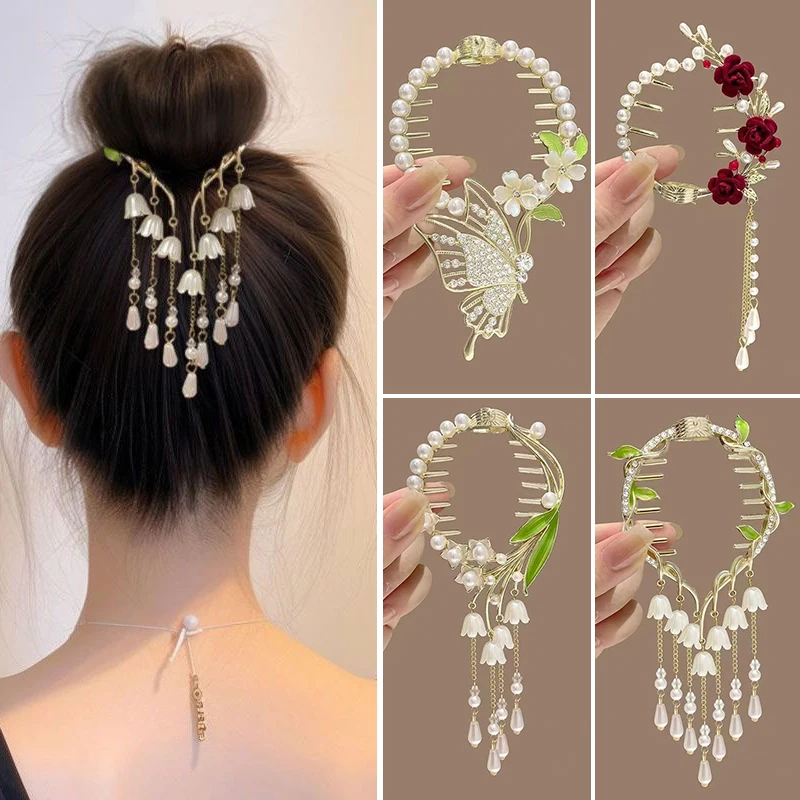 

1PCS Bell Orchid Flower Hair Claw Clip Tassel Pill Head Ponytail Buckle Hair Clip Women Hairpin Barrette Hair Accessories