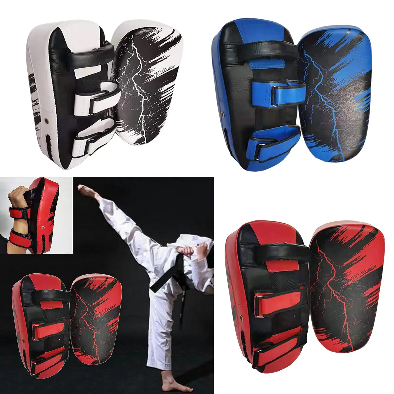 Kicking Shield Boxing Pads Focus Mitts, Curved Hand Pad Adjustable, PU Leather