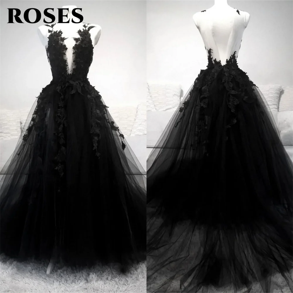 Muslim Black A-Line Evening Dresses Gowns 2025 Sequined Beaded Luxury For Woman Wedding Party LA71214