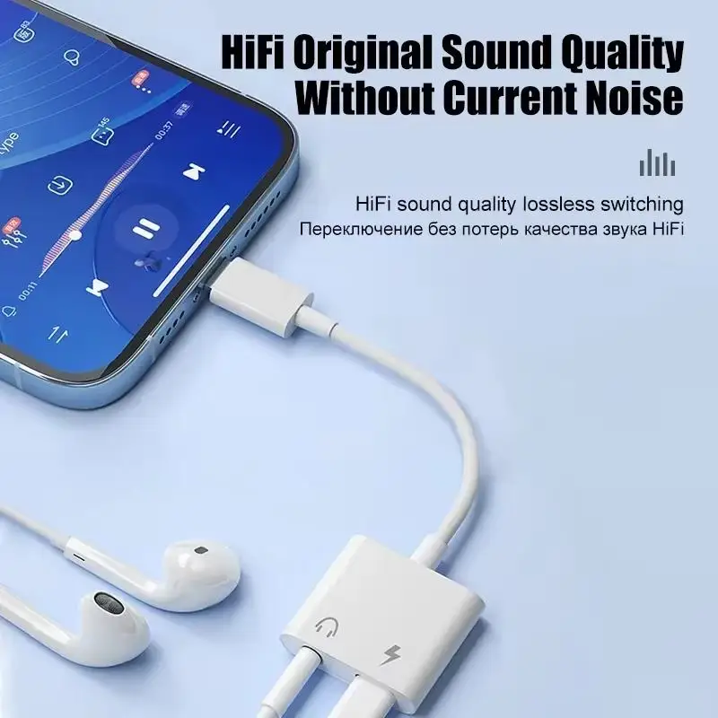 Audio Adapter For iPhone 14 13 12 11 Pro Max Aux Jack Headphone 3.5mm To Headphone Jack Charger Splitter Converter Accessories