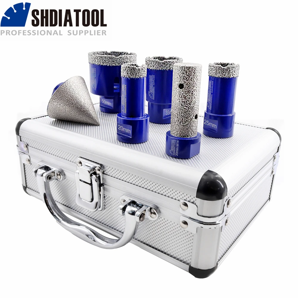 SHDIATOOL 6pcs/box 20/25/35/50mm Dry Diamond Drilling Core Finger Bits Ceramic Tile Hole Saw Cutter Granite Marble M14 Opener