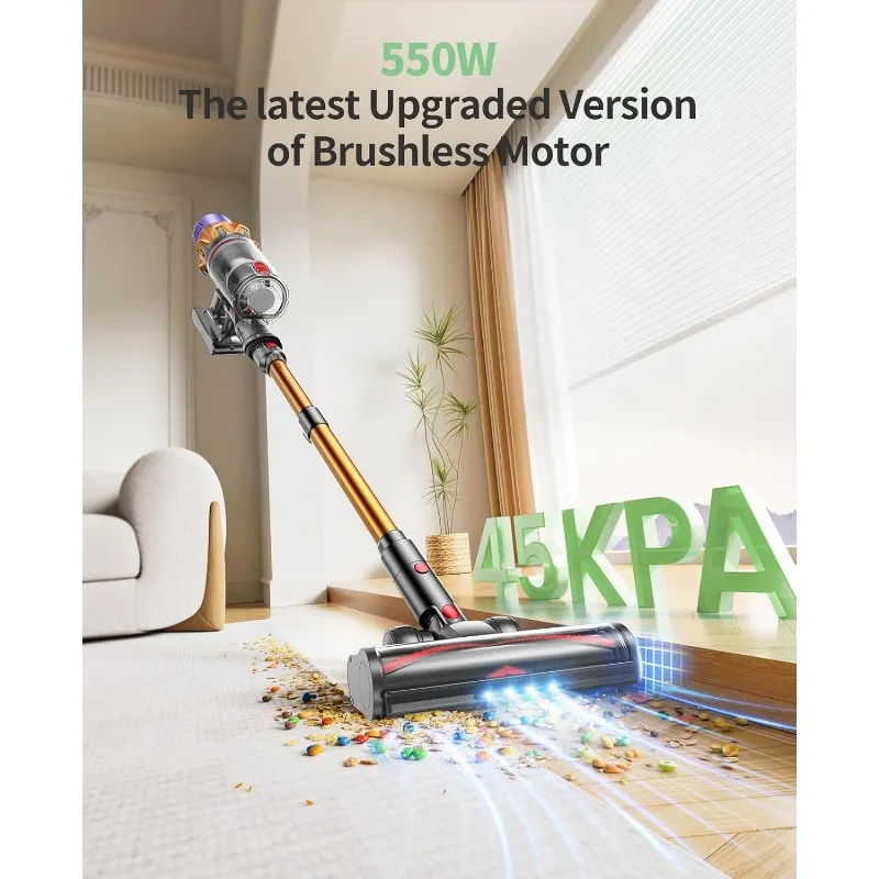 Cordless Vacuum Cleaner, 550W 45KPA 60Mins Cordless Stick Vacuum Cleaner With Touch Screen, Self-Standing,Wall Mount Charging 3