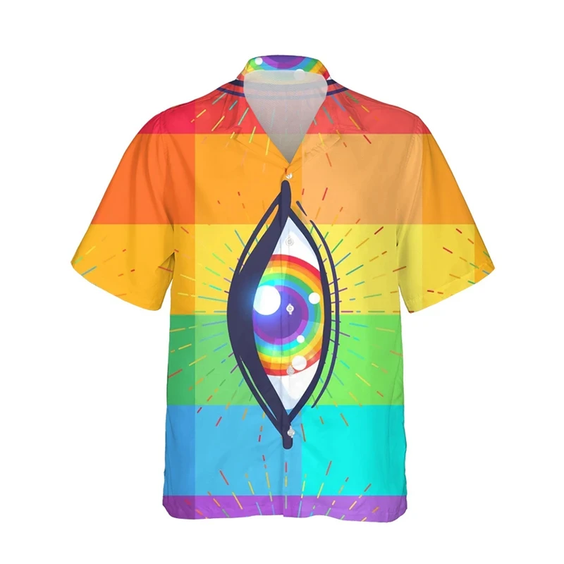 

3D Print LGBT Rainbow Flag Shirts For Men Women Personality Fashion Cool Lapel Short Sleeve Shirt Tees Mens Button Up Shirt