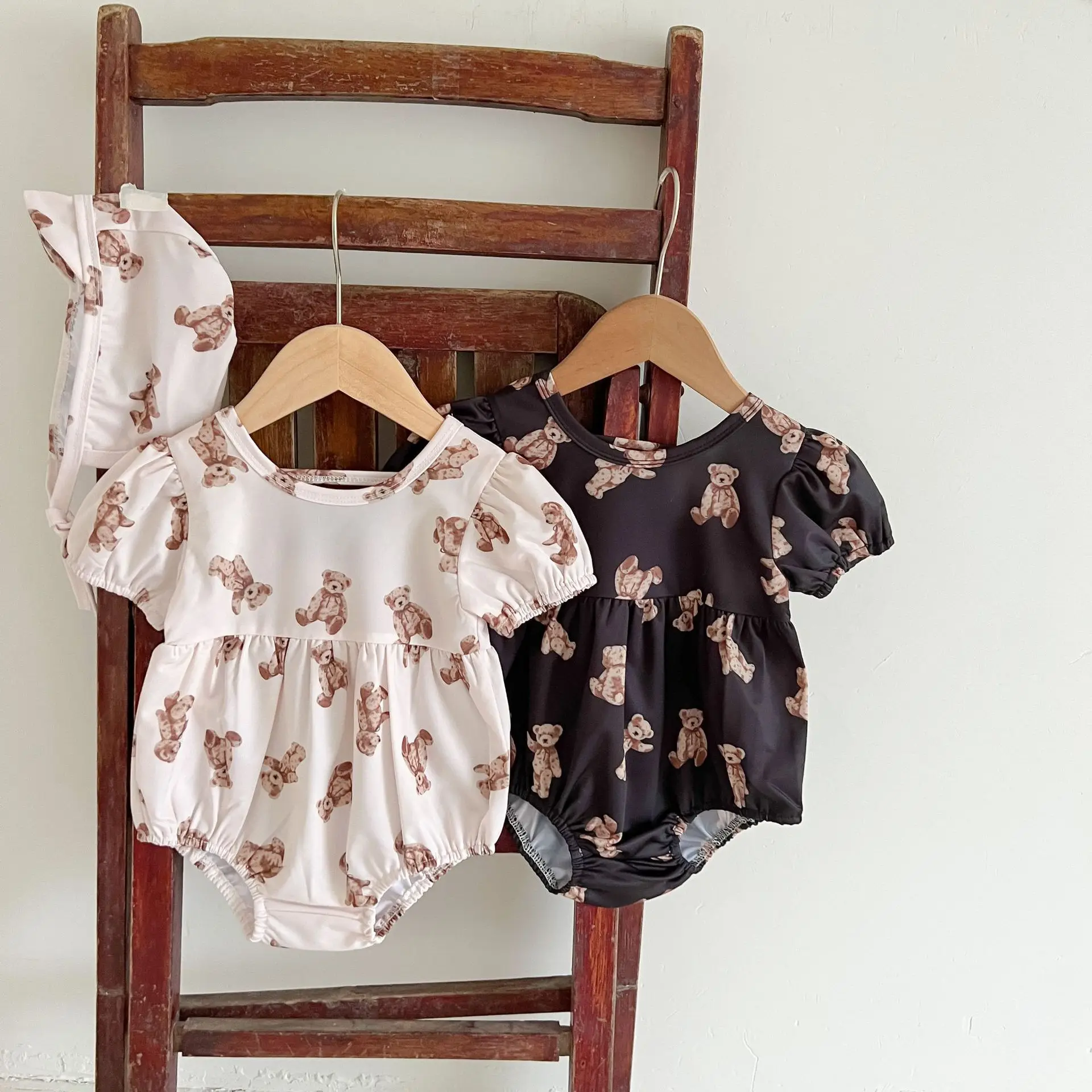 Cute Newborn Baby Fashion Bear Puff Sleeves Swimwear Toddler