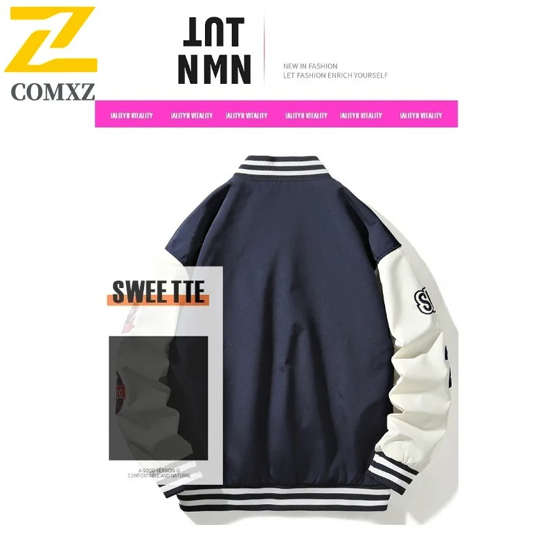 ​Men's American Style Baseball Jacket Tactical Windbreaker Embroidered Bomber Jacket Winter Streetwear Loose Fit Casual Coat​