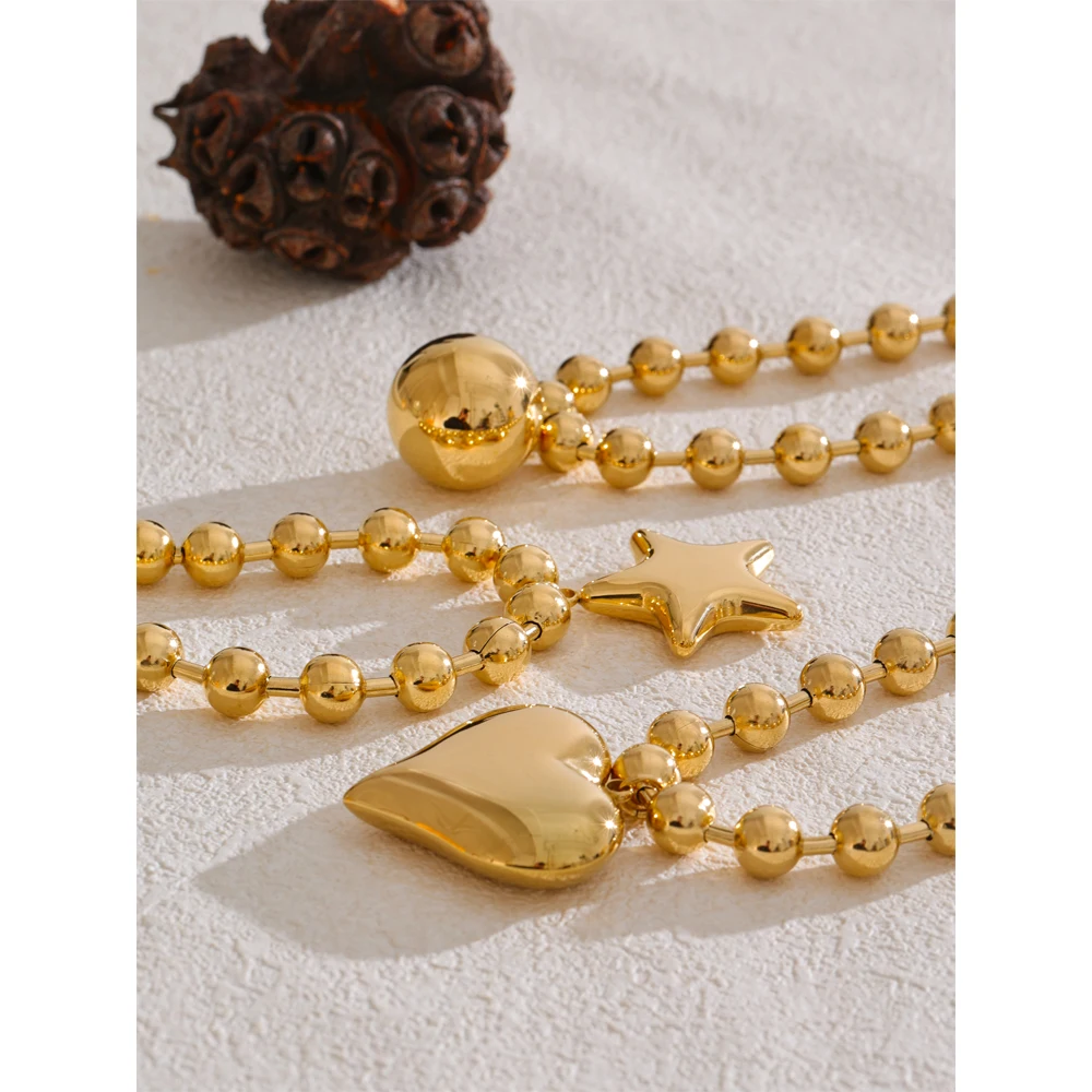 Yhpup Beads Chain Necklace Stainless Steel