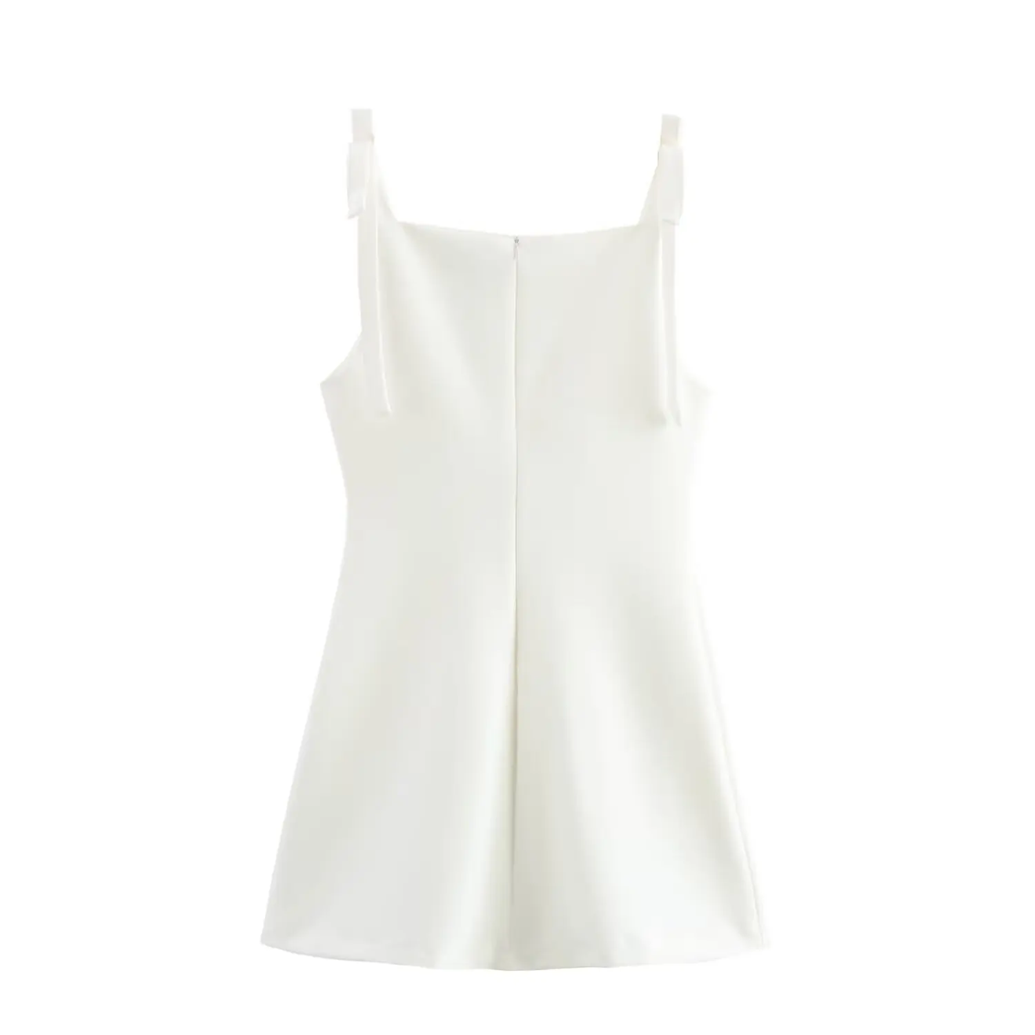 Image of TRAFZA Woman Bow Strap Decoration Square Collar Sleeveless Back Zipper Sling Dresses Summer 2025 Female High Street Mini Dress