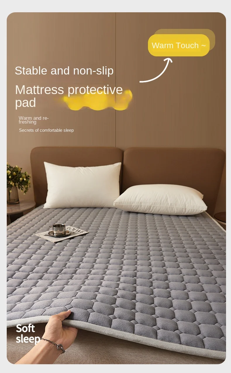 Description Picture 3 of itemFall / Winter Thick Mattress Pad Plus Cotton Plush Bed Mattresses Chunky Soft Mattress Topper Nonslip Fixed Double Mattress