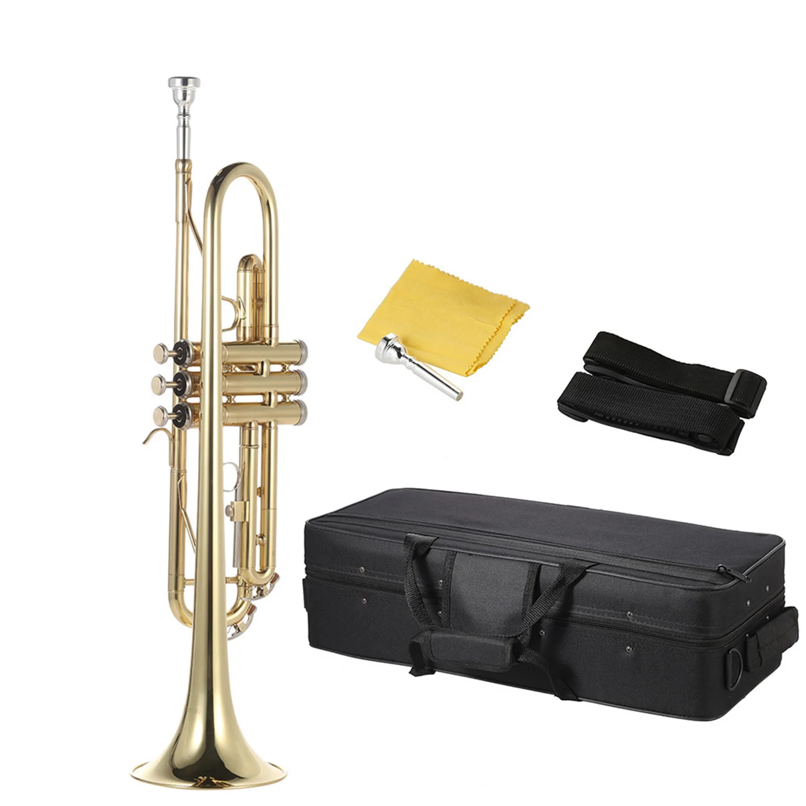 Trumpet Bb B Flat Brass Gold-painted Exquisite Durable Musical Instrument with Mouthpiece Valve Oil Gloves Strap Case trumpet instrument