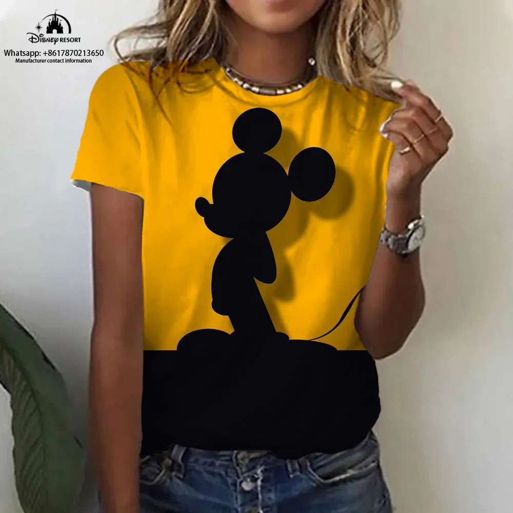 

2023 Summer Disney Mickey Minnie Animation New Women's Round Neck T-Shirt Fashion Casual Harajuku Children's Top Ins Style