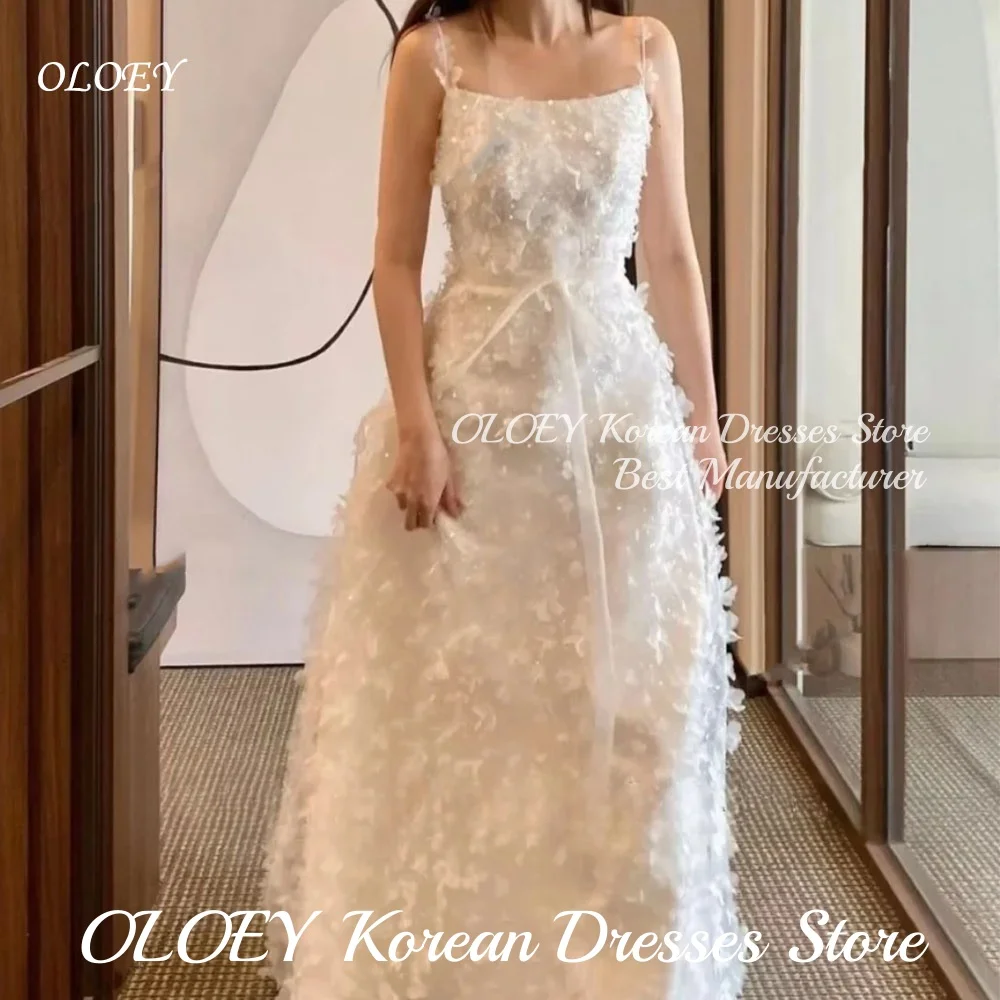 OLOEY Elegant A Line Wedding Dresses 3D Lace Beads Floor Length Korea Photo shoot Strapless Formal Country Bridal Gowns Customiz