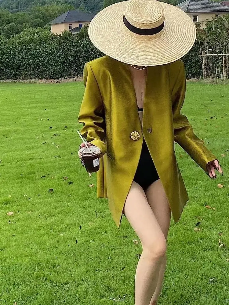 Luxury Designer Vintage Blazers Women Clothing Buttons Chic Spring Autumn Thin Suit Long Sleeve Coats High-end Blazer New