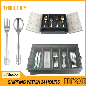Custodia per posate da picnic con coperchio Scatola portaoggetti per posate a 5 scomparti Portaposate portatile per utensili da cucina domestici 1