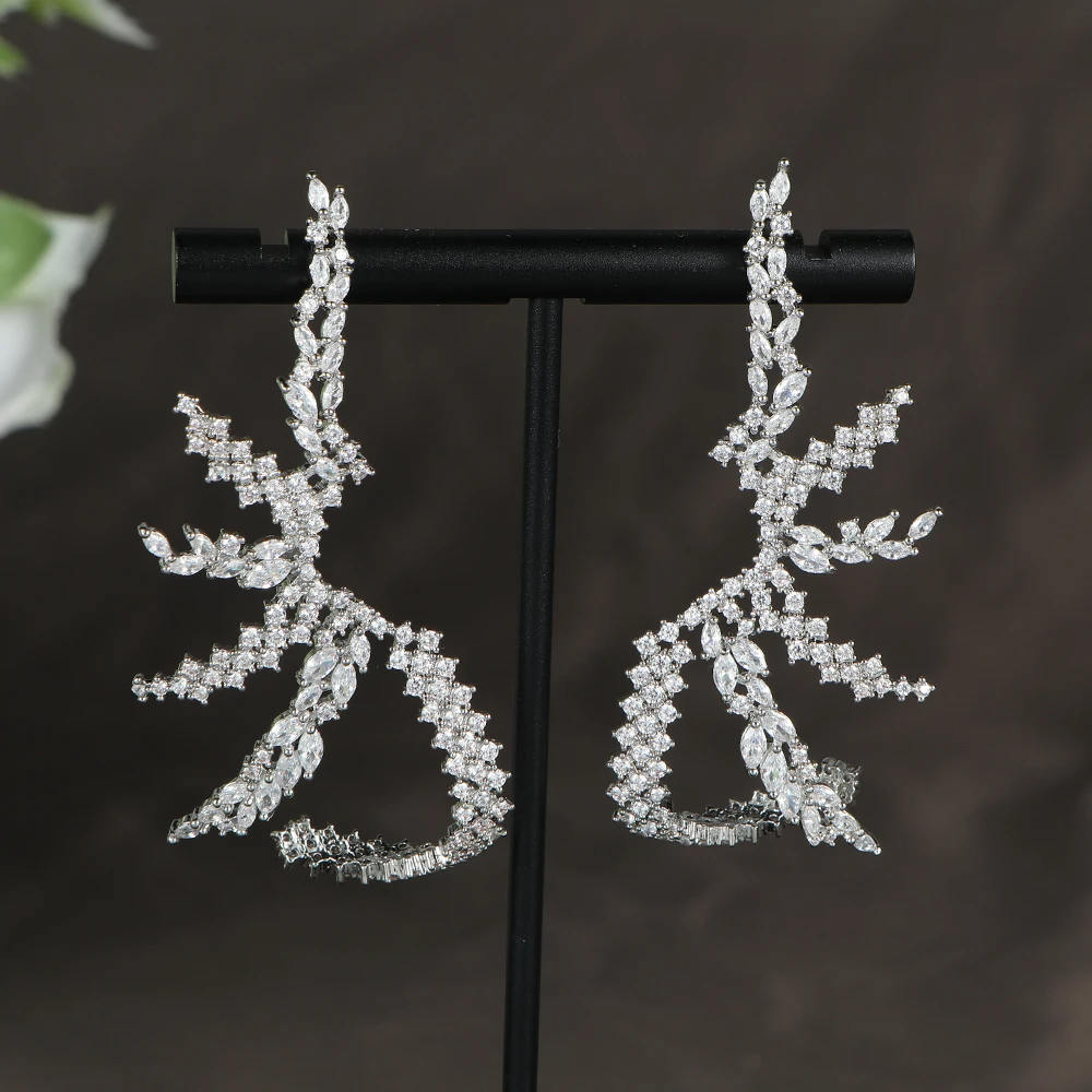 

Luxury Trendy Wheat Ear Water Droplet Shaped Zircon Leaves Cubic Zirconia Earrings For Women Wedding Female Jewelry Gift E1259