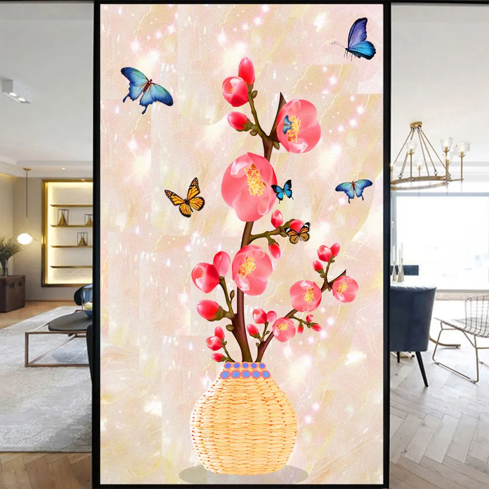 

Window Film Privacy Flower&Butterfly Glass Sticker UV Blocking Heat Control Window Coverings Window Tint for Home/Office
