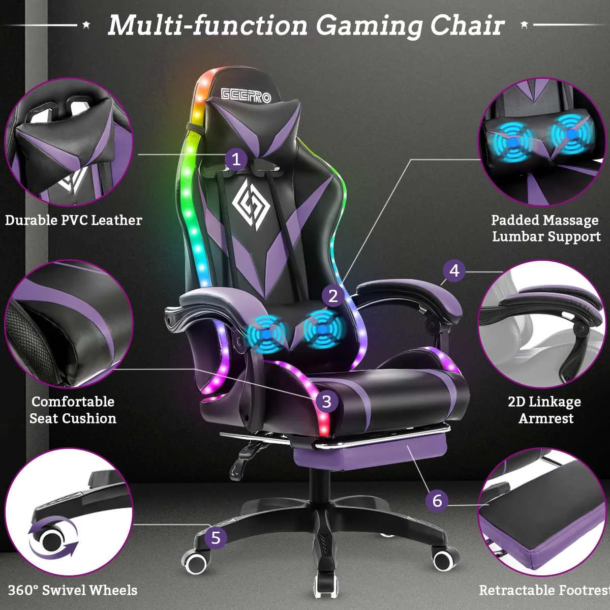 Gaming Chair Footrest Massage Swivel Ergonomic Racing Computer Office Chair With LED bluetooth Speaker Height Adjustable gaming chair office chair