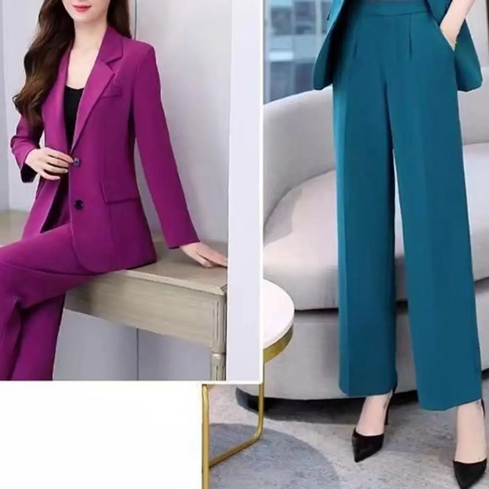 

Women Commute Clothes Formal Business Style Women's Coat Pants Suit Set with Lapel Button Closure Cardigan Wide Leg for Work
