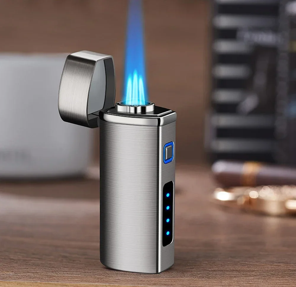 New 2025 touch sensitive metal outdoor windproof Type-C rechargeable portable turbo three torch blue flame jet gas lighter