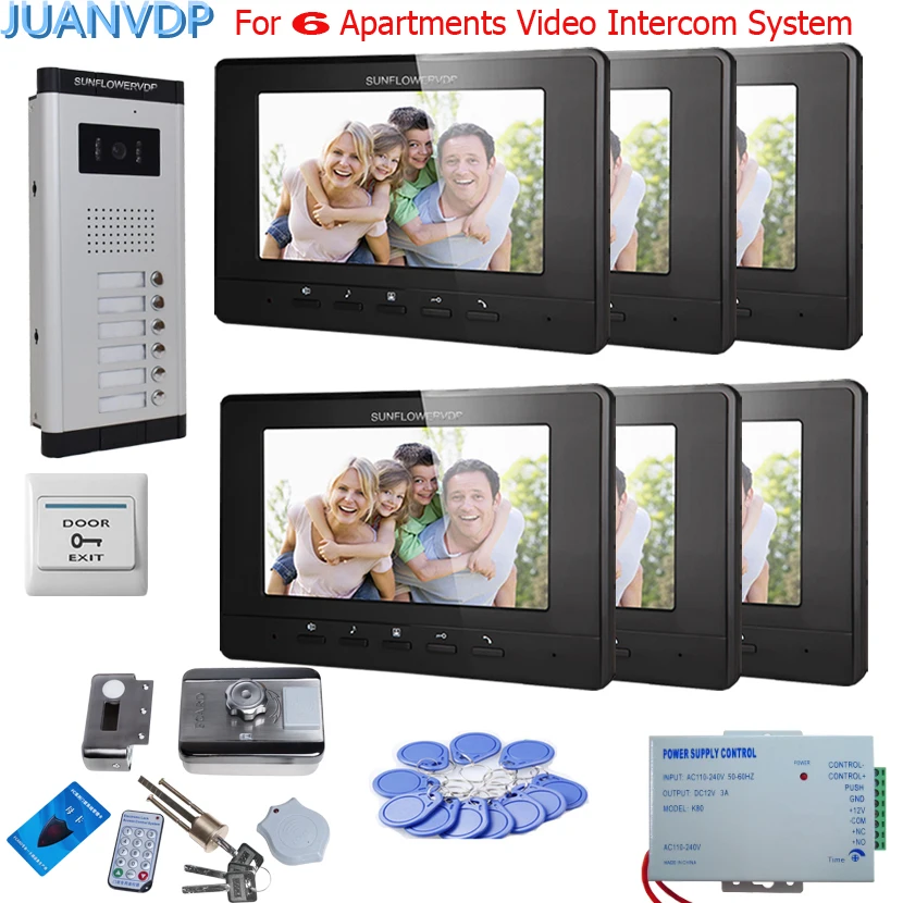

Apartments Video Intercom 6 in 1 Riid Door Lock Unlock Doorbell Video Intercom for Home Video Doorphone Security Doorbell System