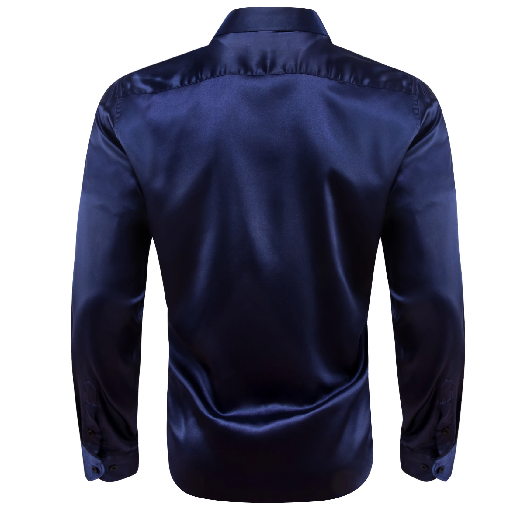 Designer Mens Shirts Silk Mercerized Solid Satin Dark Blue Long Sleeve Casual Business Slim Fit Male Blouses Tops Barry Wang