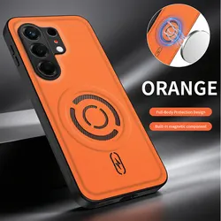 Tecno Camon PU Leather Shockproof Magnetic Wireless Charging Phone Case for Tecno Camon 50 4G (Orange)