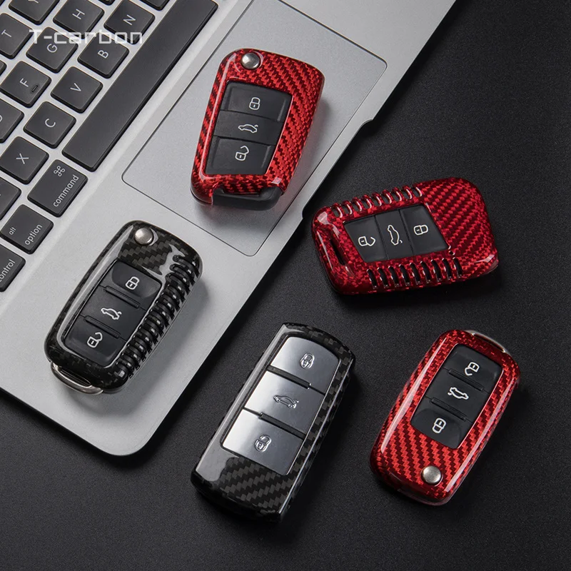 

Real Carbon Fiber Car Key Case Cover For VW Volkswagen Polo Golf Passat Beetle Caddy T5 Up Eos Tiguan SkodaA5 SEAT Leon Altea