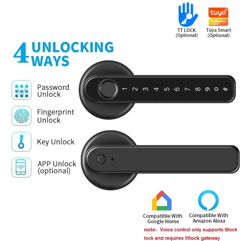 

Smart Fingerprint Door Lock Electronic Digital Lock Password Lock With Keys TT /Tuya APP Unlock for Indoor Wooden Door