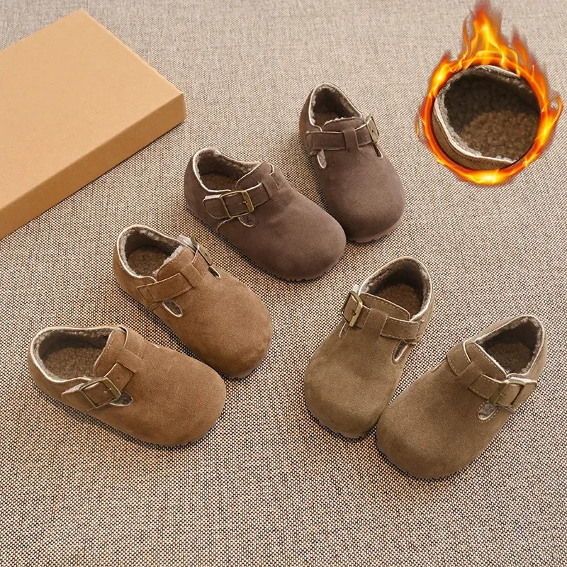 Children Boys Girls Leather Flat Shoes Moccasins Non-slip Soft Sole Winter