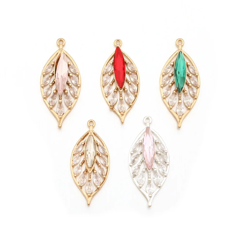 Cordial Design 14*31MM 40Pcs CZ Charms/Leaf Shape/Hand Made/DIY Jewelry Making/Jewelry Findings & Components/Rhinestone Pendant - cordial