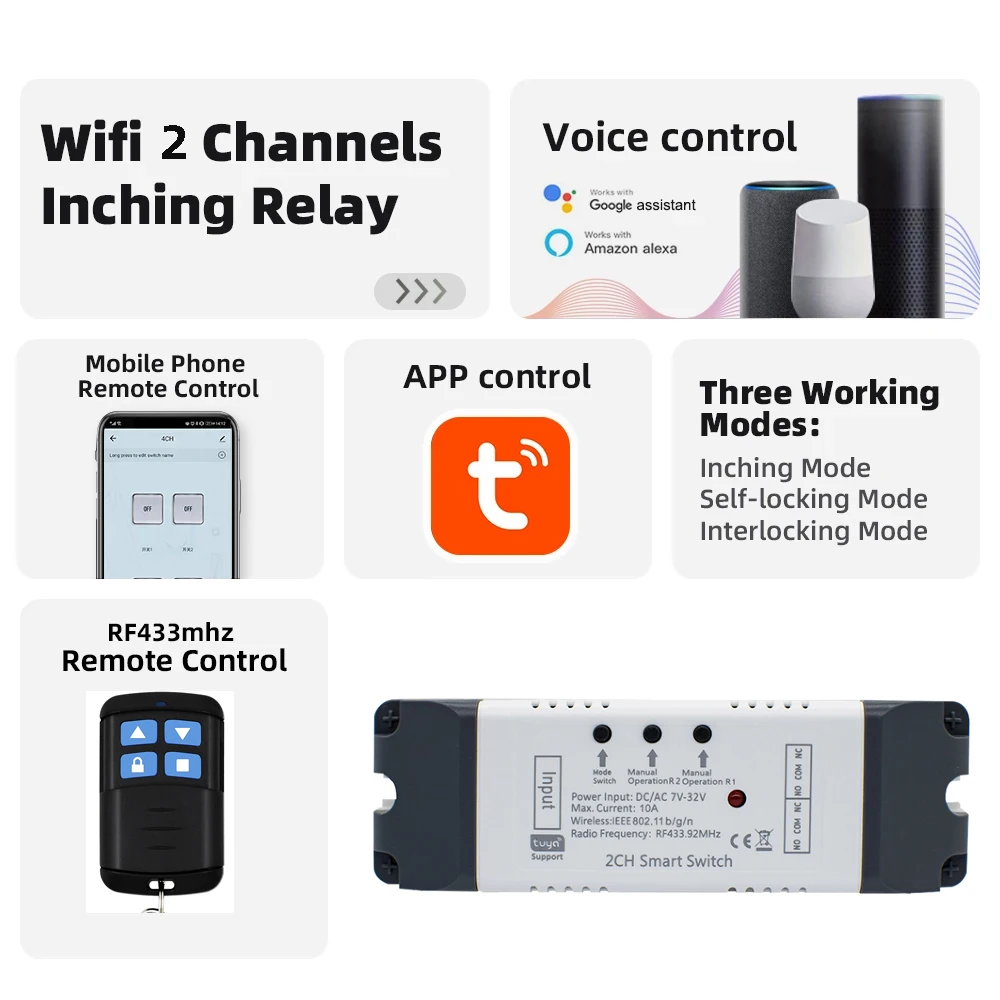 2025 New Tuya Smart Module USB5V 7-32V 220V 110V 85-250V Relay 2CH Jog Inching Self-Locking Intelligent Switch APP Controller 3