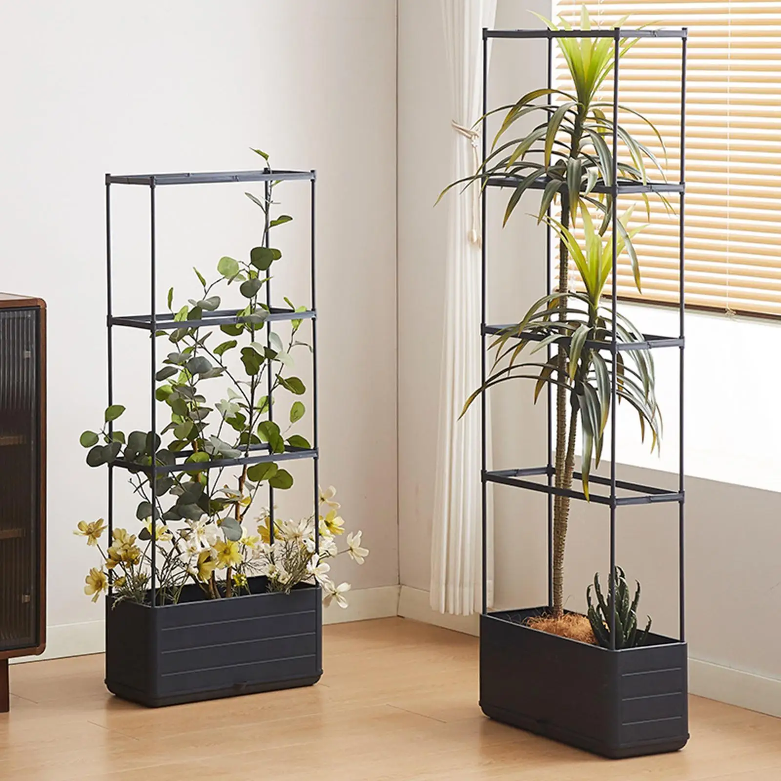 Vertical Gardening Raised Planter Box with Climbing Trellis Self Watering Pot for Balcony Patio Garden Plants