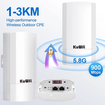 KuWFi 5.8G 900Mbps CPE Bridge Outdoor Waterproof Wireless WiFi Bridge AP Repeater Router PTP Up to 1-3KM with WAN LAN 24V POE 4
