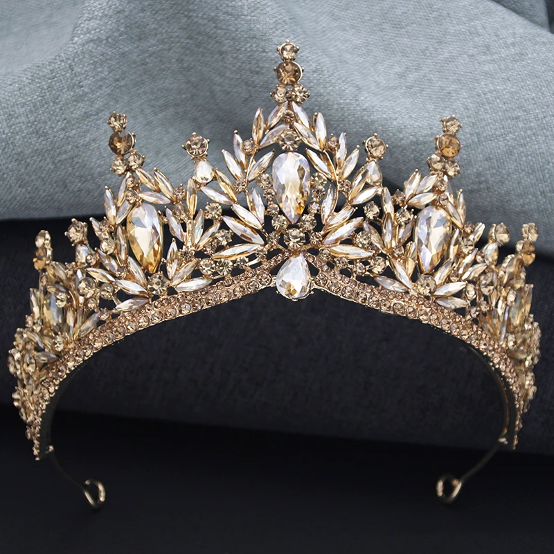 Hair Headdress Baroque Luxury Green Crystal Tiara For Women Wedding Girls Birthday Party Elegant Crown Jewelry Accessories