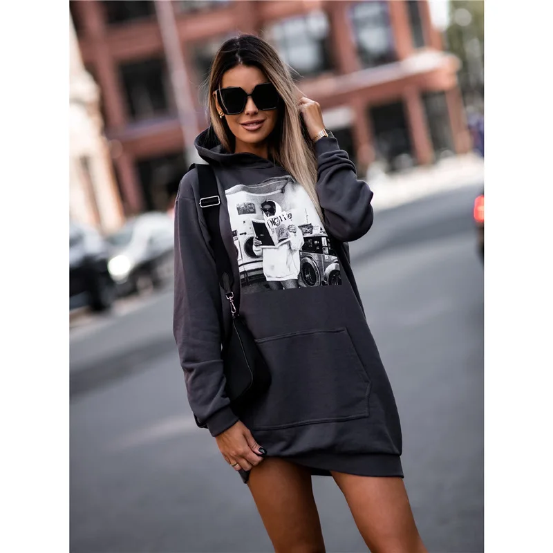 Kawaii Clothes Long Sleeve Pullover Hooded Sweater Womens Street Hipster Print Printing and Dyeing Loose Hooded Sweater