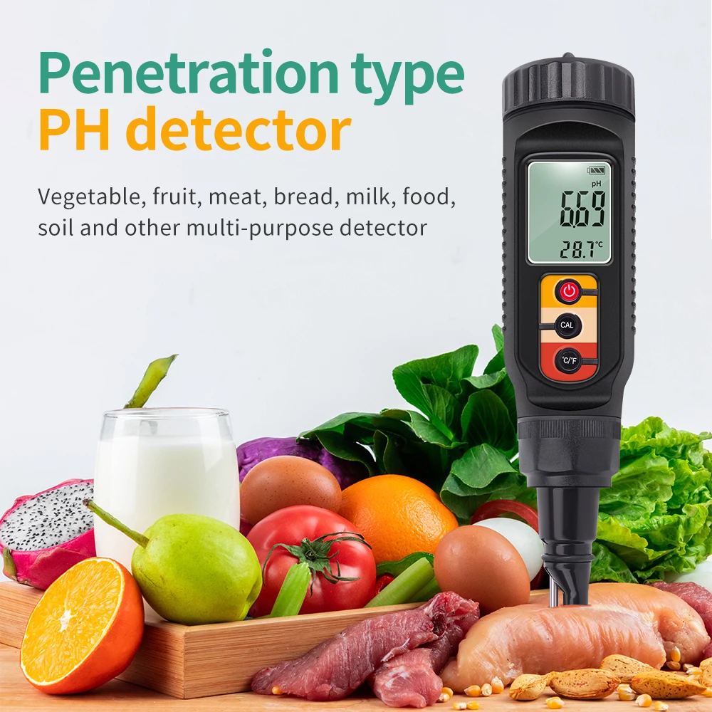 

Digital Food PH Meter 0.00~14.00 High Accuracy Temp Acidity Tester for Brewing Fruit Cheese Meat Canning Dough Soil PH Meter