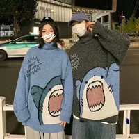 High Collar Men's Sweater Autumn Winter Fashionable Cartoon Shark Korean Style Versatile Teenage Lazy Couple Outerwear