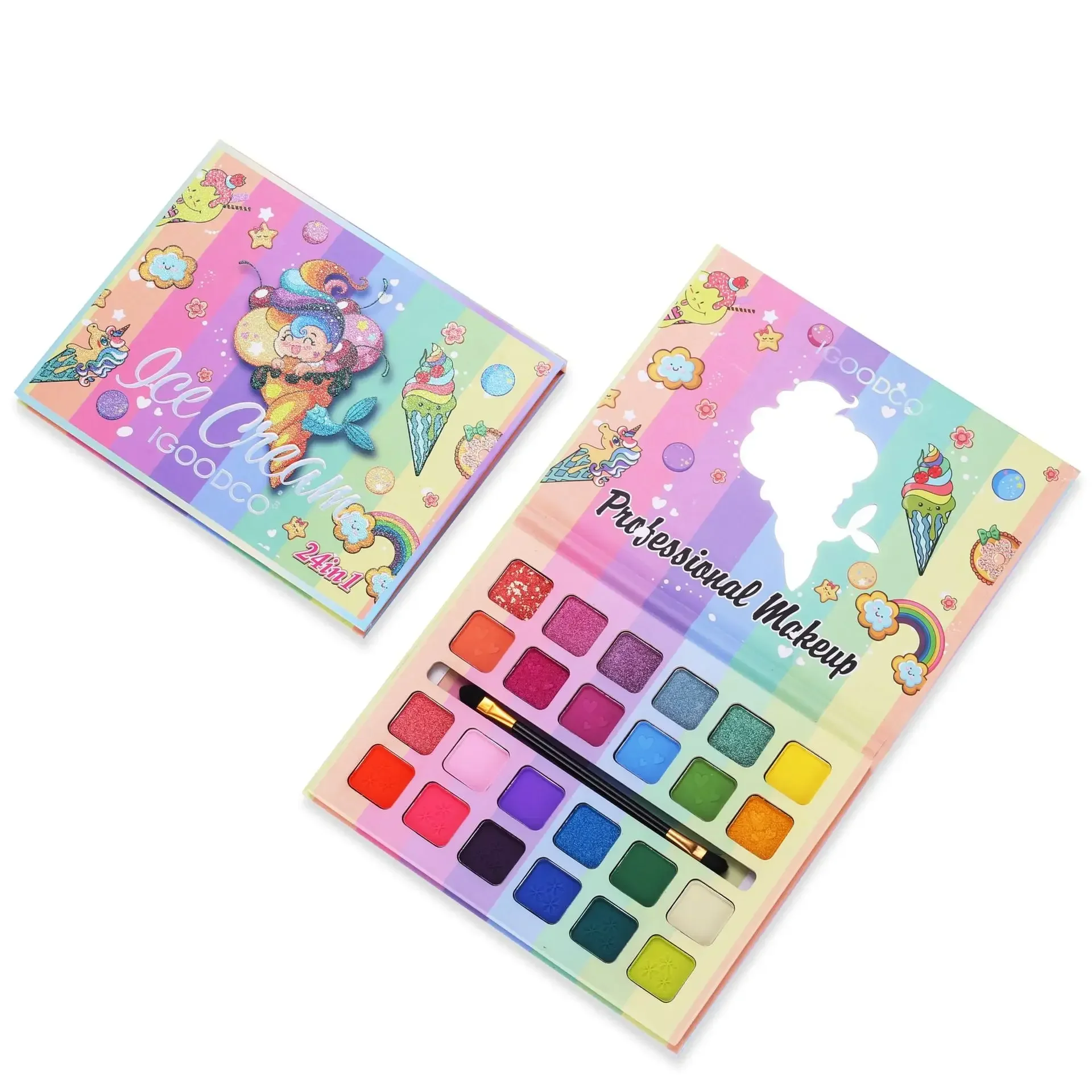 Exquisite Ice Cream Pattern 24 Color Children Eye Shadow Plate Matte Pearl  with Brush Makeup Eyeshadow Palette Gliter for Eyes - AliExpress